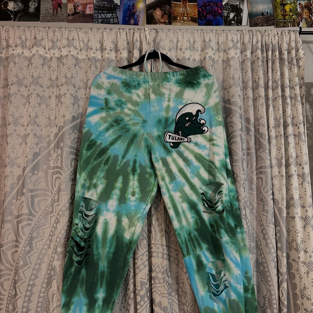 Green Tie-Dye Sweatpants with Logo